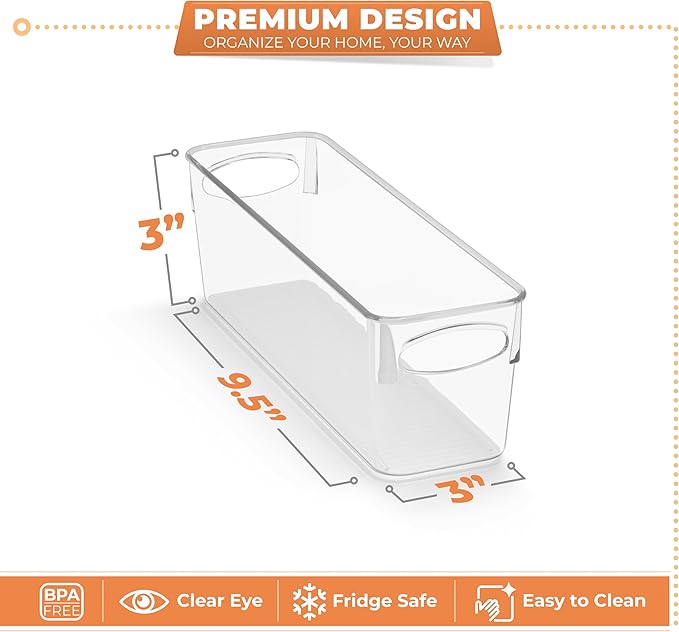 Sorbus Small Clear Plastic Storage Bins for Organizing, 10 Pack Clear Organizer Bins with Handles, Plastic Storage Bins for Closet, Pantry, Fridge, Medicine Cabinet Organizer, Shelves, Freezer, Drawer