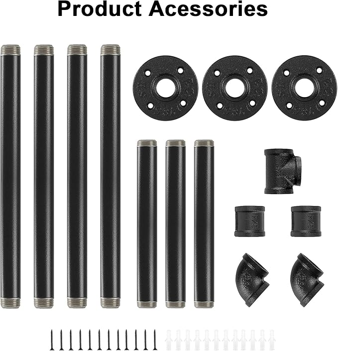Industrial Iron Pipe Clothes Hanging Bar DIY Wall-Mounted Garment Rack Heavy Duty Clothing Rack for Bedroom, Laundry Room, Closet Storage (Black 50 inch)