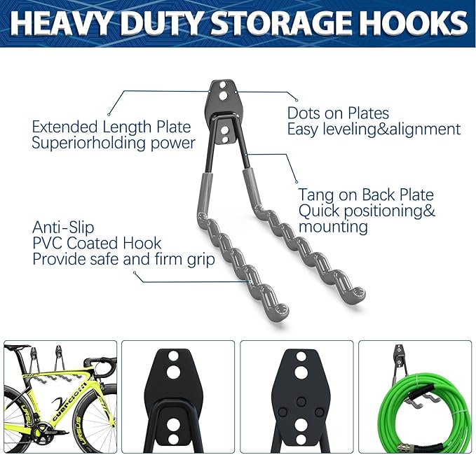 3-H Garage Wall Hooks 20 Pack, Garage Hooks Heavy Duty with Extra Welding Spots, Garage Organizer for Garden, Lawn, Chairs, Ladders, Weed Eater, Shovel(Gray)
