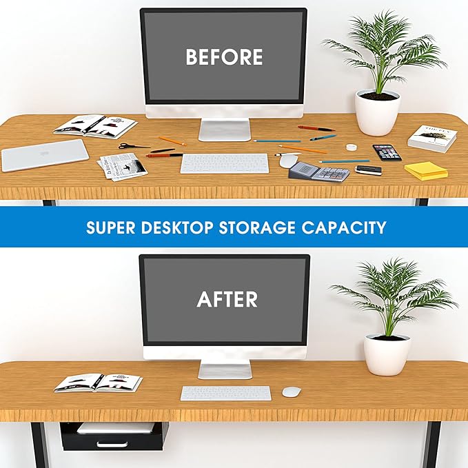 GOME Under Desk Drawer Storage with Laptop/Book/Folders Shelf, Double Layer Easy Slide-Out Undermount Drawer Organizer with Ball Sliding Track for Home Office Sit-Stand Workstation