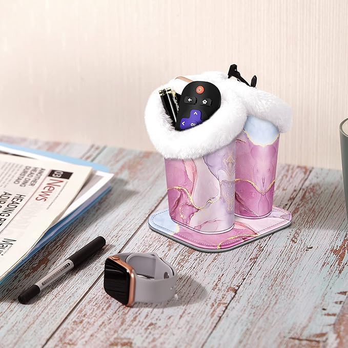 Fintie Plush Lined Double Eyeglasses Holder with Magnetic Base, Glasses Stand Case Organizer for Desk, Nightstand, Office, Glittering Marble