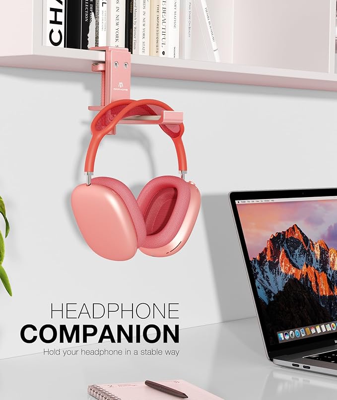Foldable Headphone Stand and Hook – Aluminum Headset Holder Clamp Mount Under Desk, Universal Fit for Gaming Headphones, Space-Saving Hanger Organizer