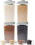 4 Pack Airtight Food Storage Containers with One-Hand Pop Lid, 4.23Qt Rice & Grain Organizer Set with Measuring Scoop, Stackable BPA-Free Kitchen Pantry Bins for Flour, Rice, Cereal, Pet Food