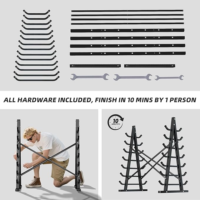 7-Tier Horizontal Storage Rack, Heavy-Duty Freestanding Steel Horizontal Bar Storage Cantilever Rack, Standing Lumber Horizontal Storage Rack, Metal Arms Pallet Racking Up to 5000 Lbs