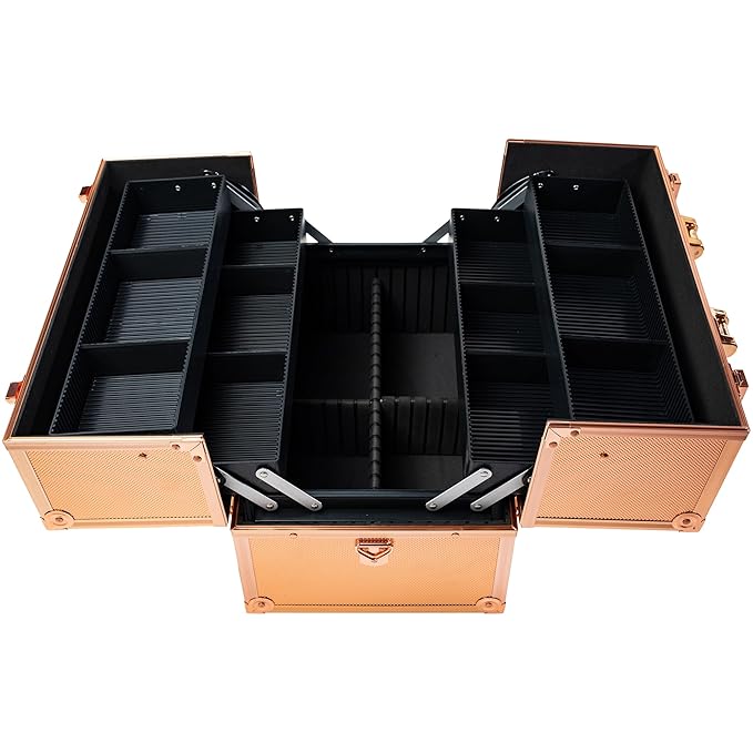 SHANY Essential Pro Makeup Train Case Cosmetic Box Portable Makeup Case Cosmetics Beauty Organizer Jewelry storage with Locks, Multi Compartments Makeup Box and Shoulder Strap - Rose Gold
