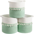 danpinera 11 Inch Woven Baskets for Storage, 3 Storage Baskets for Organizing in Laundry, Living Room, Nursery, Cute Rope Boho Baskets for Shelves, Decorative Storage Basket, Green