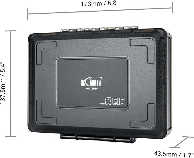 Kiwifotos 60 Slots SD Memory Card Case Holder for 60 SD/SDHC/SDXC Card/CFexpress Type A Card, Water-Resistant & Anti-Shock SD Card Organizer with Stackable Design
