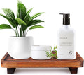 Farmhouse Bathroom Counter Organizer Wood Risers Display Pedestal Stand Small Kitchen Countertop Trays Decorative Wooden Dish Soap Dispenser Holder for Bathroom Decor Sink Accessories Vanity Tray