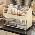 Makeup Organizer with Drawers for Vanity,Bathroom Countertop Organizer with Brushes Holder,Skincare Storage Organizer,Perfect Cosmetic Display Case for Skincare,Lipstick and Beauty Essential (Cream)