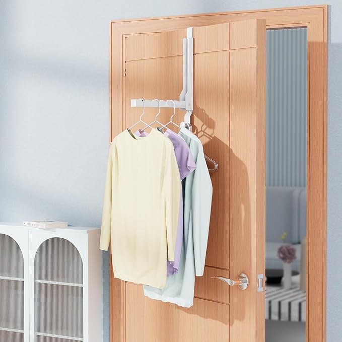 BAKON Over The Door Hanger Folding Clothes Drying Rack, Folding Hanging Coat Rack for Indoor Laundry Room Compact Small Space Foldable Portable Clothing Hanger Hook Collapsible (Wihte-2(Upgraded))