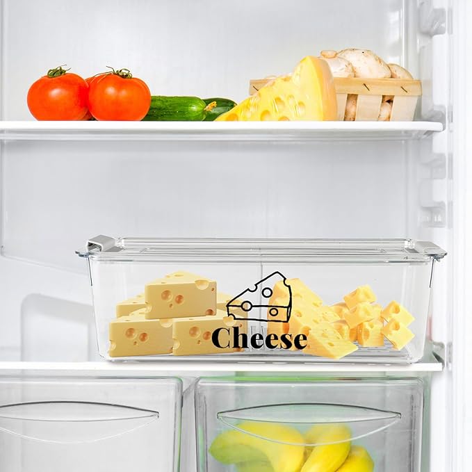 Cheese Container Airtight with Draining Basket Cream Block Cheese Sliced Cheeses Box with Lid for Fridge Shredded Saver 2 Compartment Deli Meat Storage Box,Cheeses Sliced,Grated,Cheddar Keeper