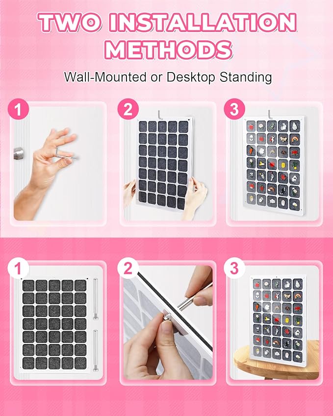UCEC 35 Grids Clear Acrylic Pin Display Board & 50 PCS Rubber Pin Clutches, Enamel Pin Collection Display Case for Pin Holder, Badge Brooch Pins Organizer Board, Dust-Free Wall & Table Holder Display