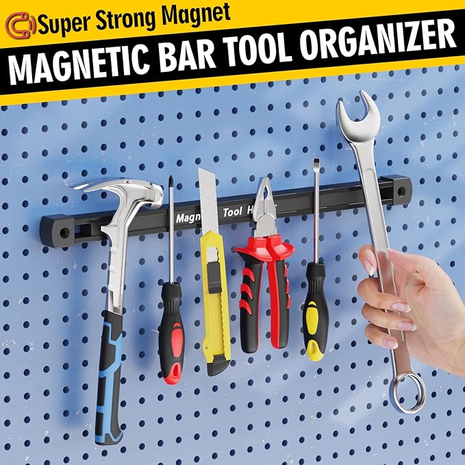 Double Sided Magnetic Tool Holder, 12 Inch Magnetic Tool Bar, Heavy Duty Wall Mount Strip with Ultra Strong Magnet for Garage, Workshop, Jobsite, Shed and Kitchen (2 Pack)
