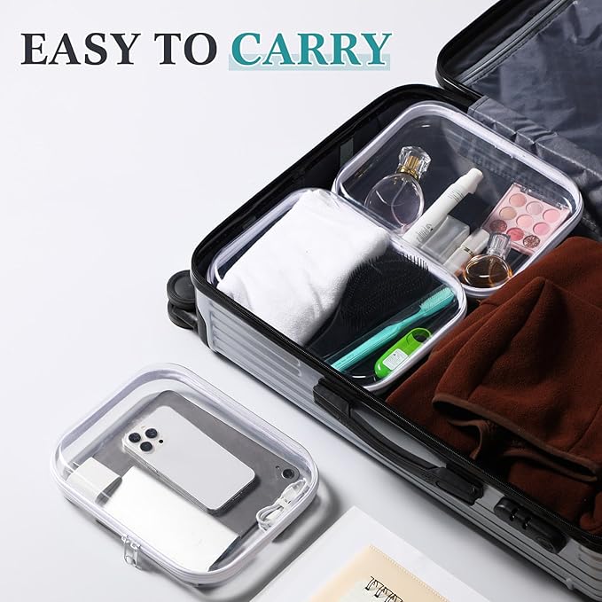 Sanwuta 6 Pcs Clear Hard Zipper Case Hard Plastic Zipper Pouches Transparent Makeup Bag Pencil Pouches for Travel Snacks Christmas Trinket Storage Organizer Box(White,9.84 x 7.87 x 2 Inch)