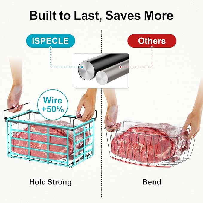 iSPECLE Freezer Organizer - 6 Pack Large Freezer Organizer Bins for 5 to 7 Cu.Ft Chest Freezer, Stackable Easy Access Food No More Digging, Sturdy Metal Wire Basket Not Scratch Bottom, Black