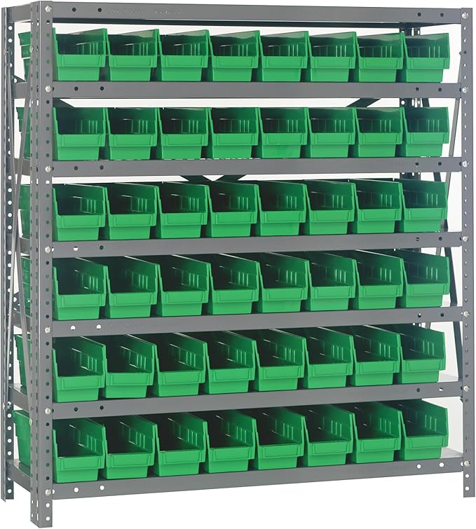 Quantum Storage Systems 1239-101GN Solid Heavy Duty 7 Shelves 48 Economy Green Bins 39" H x 36" W x 12" D