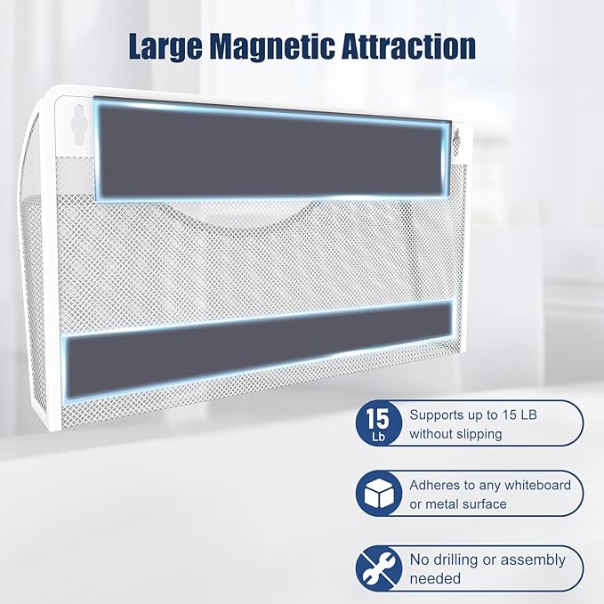3 Pcs Magnetic File Holder for File Cabinets, Folder Holder Organizer- No Drilling Paper Document Holder, Large Capacity Office Hanging Magazine Rack for Refrigerator, Whiteboard, Office, Kitchen