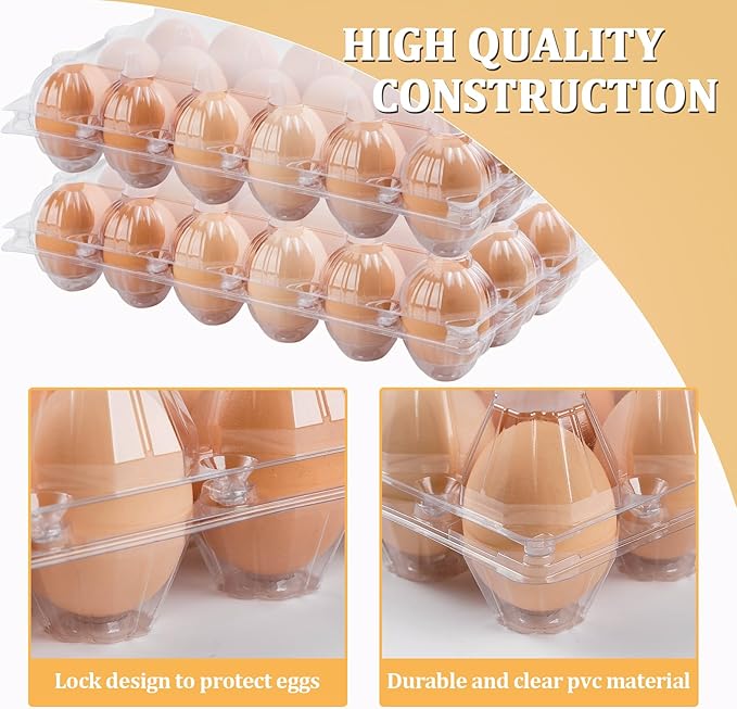 APOCHON 40PCS Plastic Egg Cartons 18 Count,Clear Egg Cartons Cheap Bulk for Fresh Eggs,Reusable Egg Holder for Family,Pasture,Farm Markets Display - Medium Egg Containers 3x6 Grids