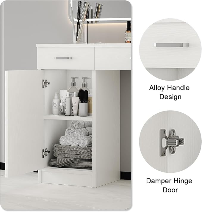 4ever2buy Salon Stations for Hair Stylist, Wall Mount Barber Station with Barber Cabinet, Hair Station Equipment Hair Dryer Holder, Drawers, Mirror not Included, White