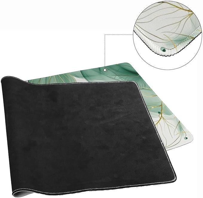 Watercolor Green Leaves Large Mouse Pad, Vintage Aesthetic Gaming Desk Mat, XXL Keyboard Desk Pad Mat for Desktop, 35.4"x15.7" Non-Slip Base Big Mousepad with Stitched Edges