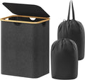 Lifewit 120L Laundry Basket with Lid, Clothes Hampers for Laundry with Bamboo Handles and A Removable Laundry Bag, Large Foldable Hamper for Bedroom, Bathroom, Dorm, Laundry Room, Dark Gray