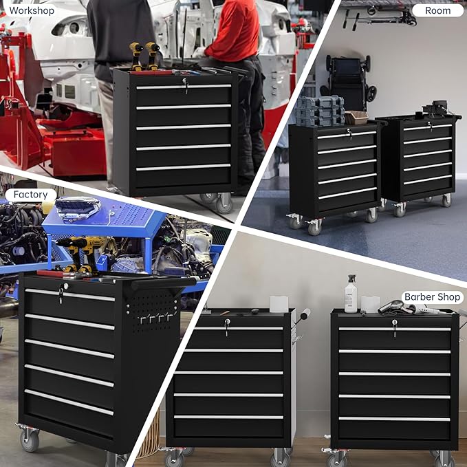 5-Drawer Tool Chest,Rolling Tool Cart with Wheels,High Capacity Tool Cabinet with Locking System for Garage, Warehouse, Workshop-Black