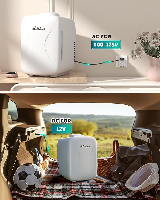 Mini Fridge [Upgrade], Small Fridge Rapid Cooling 4 Liter/6 Cans Skincare Fridge, Cooler and Warmer Refrigerators for Bedroom, Cosmetics, Office and Car (White)