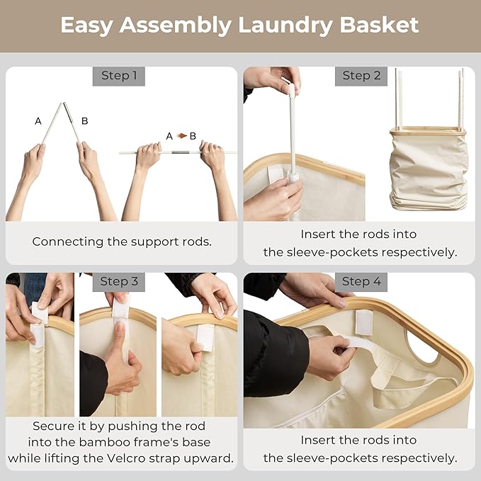 StorageWorks 60L Slim Laundry Hamper with Lid, Narrow Laundry Basket with Bamboo Handles and Inner Bag, Skinny Clothes Hamper for Laundry Room, Bathroom, Dorms, Conner, Beige