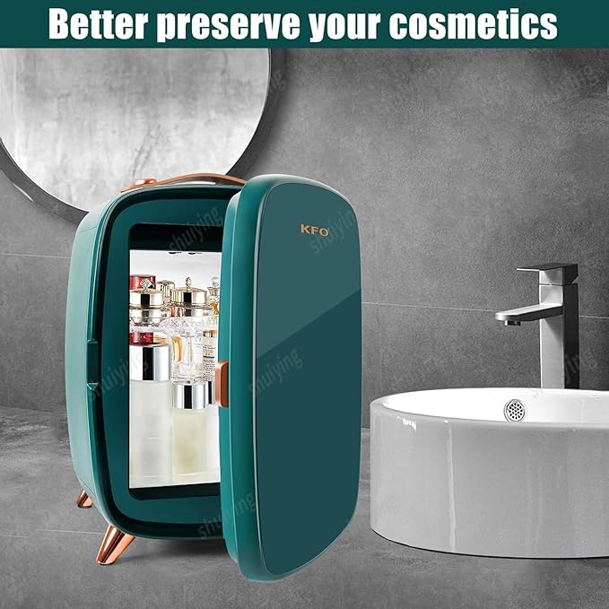 KFO Mini Fridge 6L| Pro-Style Beauty Fridge for Bedroom & Makeup | 6°C Cooling + 20dB Ultra-Quiet | 8-Can Drink or Cosmetic Storage & Adjustable Shelf