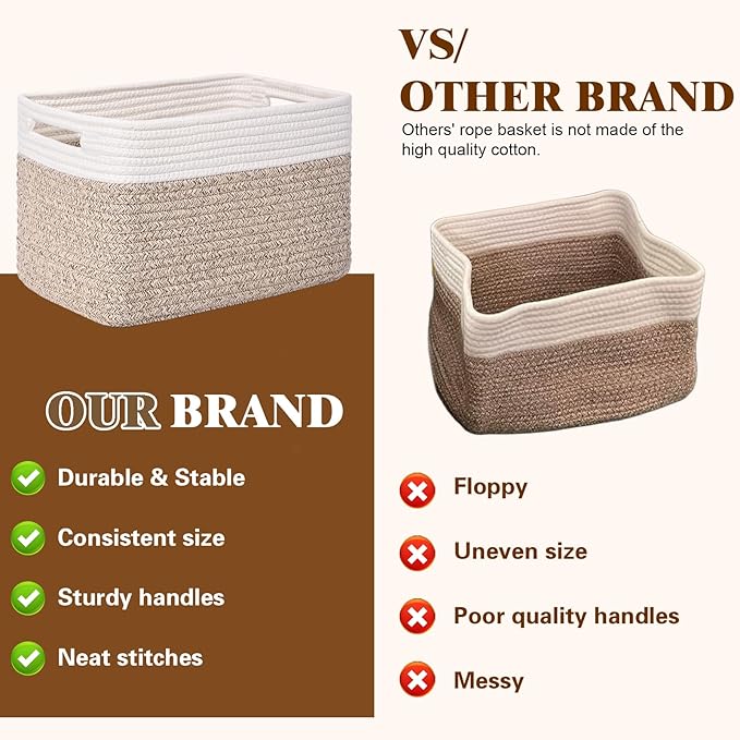 Storage Baskets for Organizing, 4 Pack Storage Baskets for Shelves, Woven Basket for Shelves, Closet Organization, Rectangle Organizer Basket Gifts Empty, 13"Lx8.7"Wx7.9"H Decorative Bins with Handles