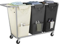 SONGMICS Laundry Basket with Wheels, 3-Section Laundry Sorter, 76.6 Gallons (290 L) Rolling Hamper with Removable Bags, Heavy-Duty Steel Frame, Cream White, Dark Gray and Ink Black URLS010X01