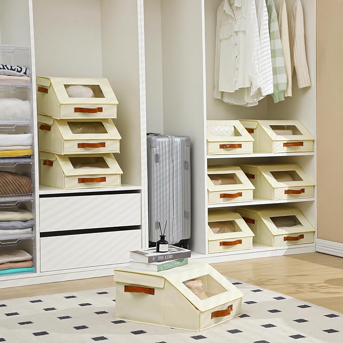 Closet Organizers and Storage, Stackable Closet Drawers, Fabric Closet Storage Bins, Foldable Linen Closet Organizer for Underwear, Clothes, Hat Storage,Wardrobe Space-Saving