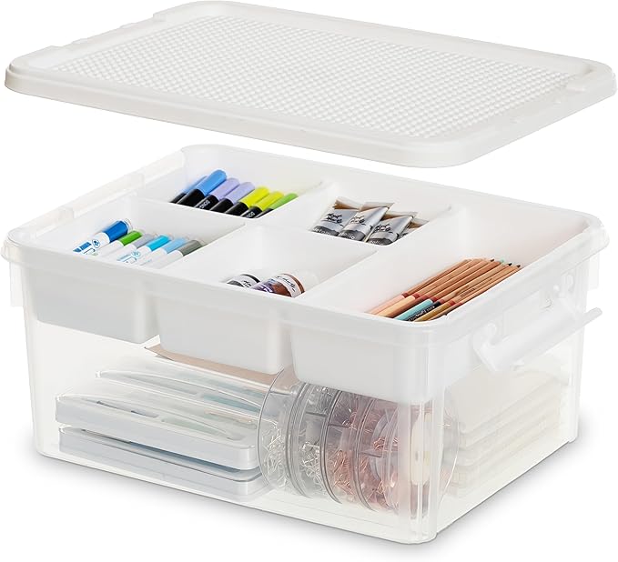 17 Quart Plastic Storage Bins with Lid Building Plate Dividers Block Storage Clear Art Supply Craft Organizers Playroom Container Organizer with Lid for Bead Crayon