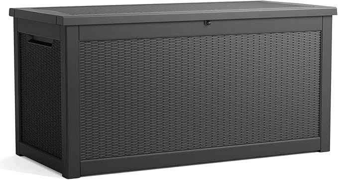 320 Gallon Resin Deck Box, Lockable Patio Outdoor Storage Box for Furniture, Garden Tools and Tools Storage, Waterproof Outside Storage Boxes - Black