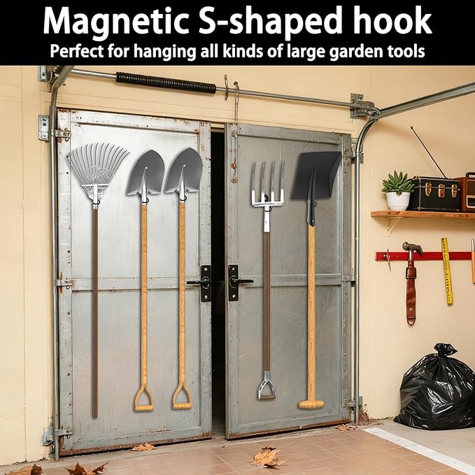3-H Magnetic Mop Broom Holder and Mop Organizer 4 Pack, Heavy Duty Strong Utility Magnetic Tools Holde, Anti-Slip Strong Metal Garden Tool Rack for Garage, Laundry, Garden (Black)