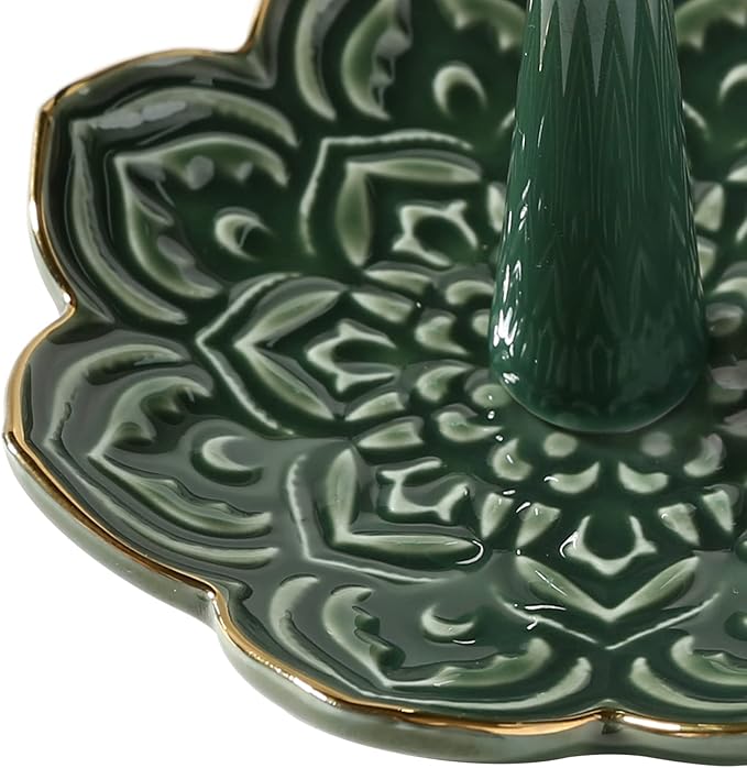 Ceramic Green Mandala Ring Holder Decorative Jewelry Holder/Trinket Tray Engagement Christmas Wedding Birthday Gifts for Women