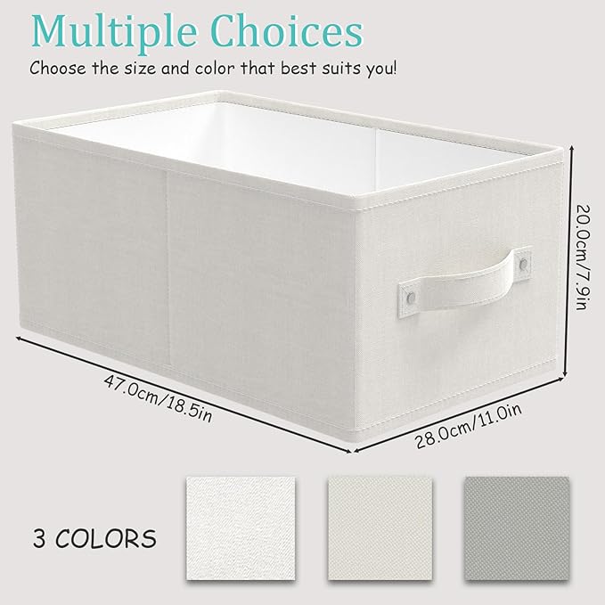Foldable Closet Organizer, 3 Pack Cube Storage Bin, Clothes Basket for Shelves with 2 Handles, Saving Space, White & Ivory, 18.5 x 11 x 7.9 In, XSNY11WL-3