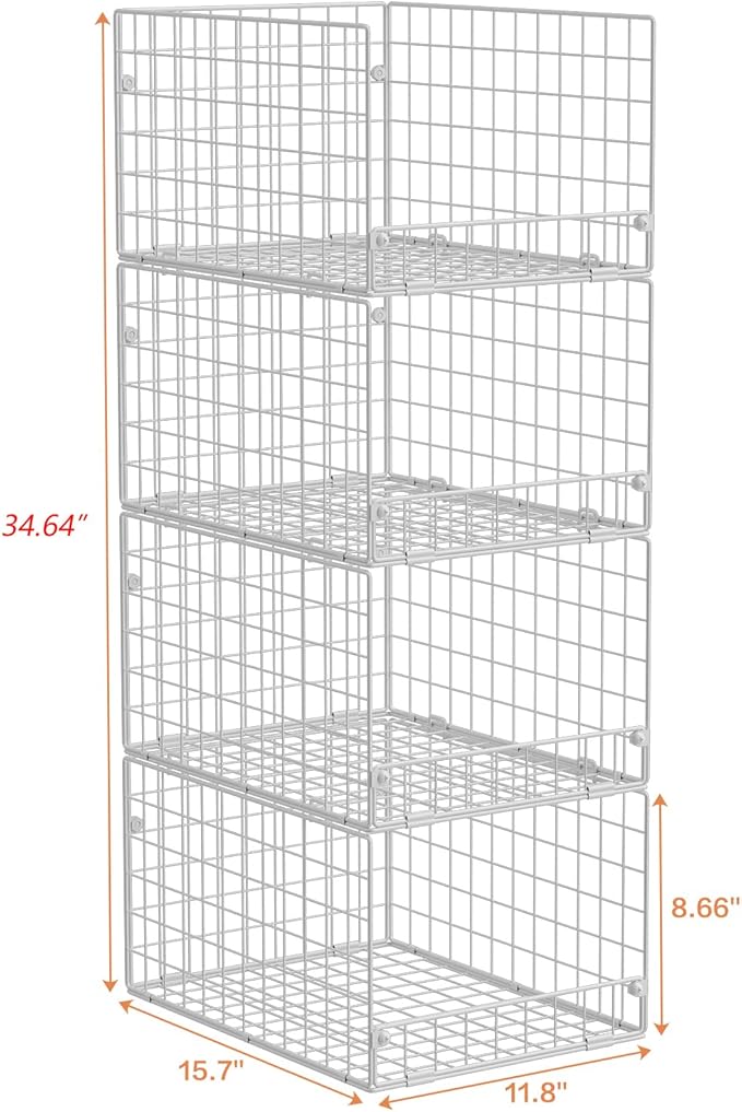 Stackable Closet Organizers and Storage - 4-Tier Stackable Storage Bins, Foldable Closet Shelf Organizer Basket, Clothes Organizers Shelves for Organizer System(15.7"x11.8"x34.64")