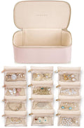 Vlando Teacher Gifts for Women,Jewelry Box with 12 Velvet Jewelry Bags Travel Jewelry Case for Girls Jewelry Organizer for Travelers Birthday Gift Ideas for Women (Pink)