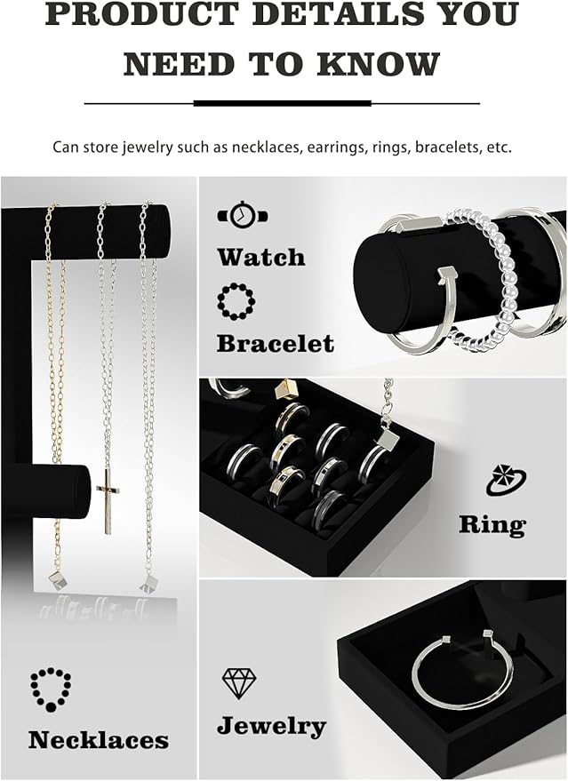 Bracelet and Necklace Holder,Velvet Jewelry Necklace Display Organizer Stand,bracelet Holder for Selling,Bracelet and Necklace Storage Tree (Style 2（Black）)