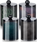 4 Pack Qtip Holder,Canister Apothecary Jar Set, Bathroom Jars with Lids Set for Cotton Swabs, Balls, Pads, Floss Picks,10oz-12oz Plastic Canisters Restroom Bedroom Vanity Organizer(Black)