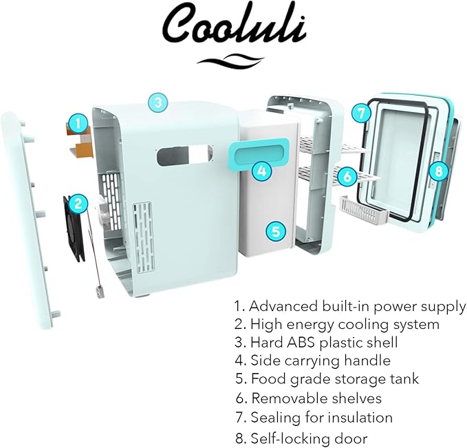 Cooluli 10L Mini Fridge for Bedroom - Car, Office Desk & College Dorm Room - 12V Portable Cooler & Warmer for Food, Drinks, Skincare, Beauty, Makeup & Cosmetics - AC/DC Small Refrigerator (White)