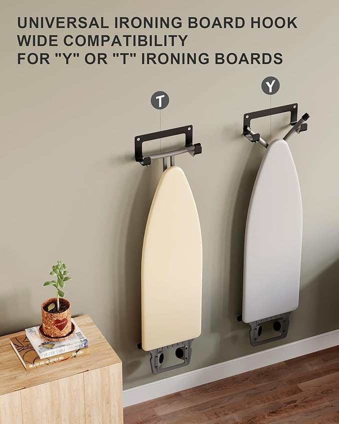Ironing Board Hanger Wall Mount Stainless Steel, Y T Leg Ironing Board Holder Wall Mount for Laundry Room, Iron Board Hooks for Wall Heavy Duty Black