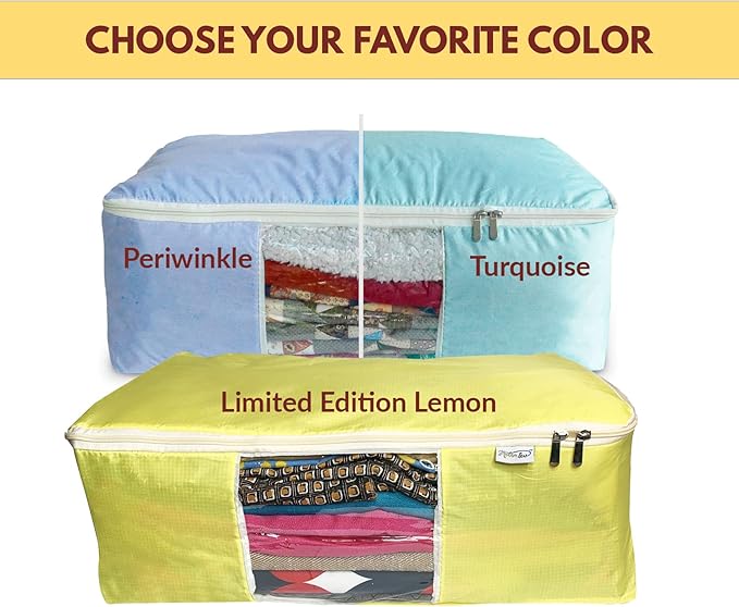 Madam Sew Quilt Blanket Storage Bag|Blanket Organizer|Comforter Storage for Clothes, Quilts, Bedding|Linen Bag Storage with Visible Front Panel, Strong Handles & 2-Way Zipper - Turquoise 22x15x8"