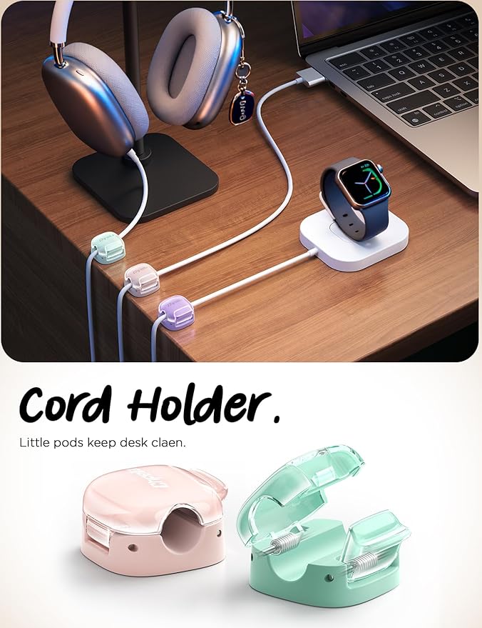 8Pack Cord Organizer, Cable Clips Clasp Cord Holder for Nightstand Home Office Desk Accessories Cable Organizer, Stocking Stuffers for Women, Christmas for Gifts for Women, Wife, Mom, Her, Teen Girls
