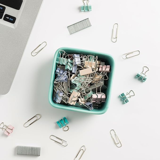 Ceramic Paper Clip Holder for Desk Cute Binder Holder Paperclip Holders for Office Paper Clips Dispenser Organizer desk décor (blue)