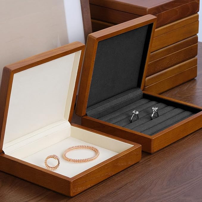 Oirlv Solid Wood Ring Jewelry Box Organizer Earrings Jewelry Drawer Organizer Tray with Lid (Creamy-white Flat Box)
