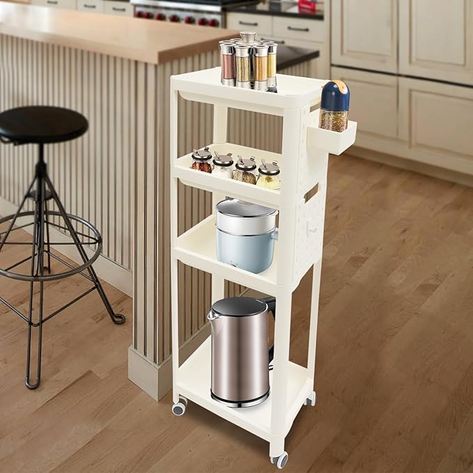 PERFERATE 3 Tier Slim Rolling Storage Cart Rolling Utility Cart with Wheels Multifunctional Storage Organizer Laundry, Kitchen, Bathroom Organizer Narrow Space Shelving Unit, Modern