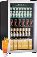 Beverage Refrigerator Cooler, 105 Can/3.0 Cubic Feet Mini Fridge with Glass Front Door, Digital Display Small Refrigerator with Adjustable Shelves for Soda, Beer or Wine