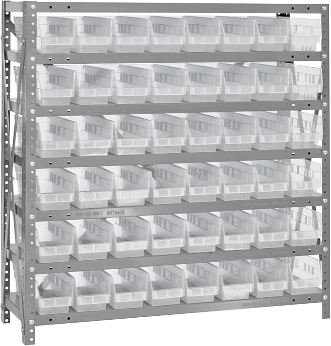 Quantum Storage Systems 1839-103CL Solid Heavy Duty 7 Shelves 48 Economy Clear Bins 39" H x 36" W x 18" D
